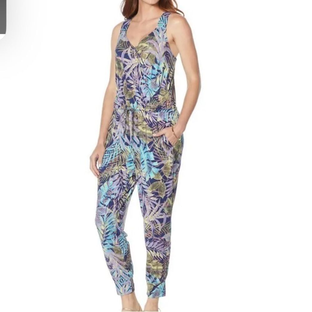 Skinnygirl Miranda Tie-Waist Jumpsuit Exotic Palms